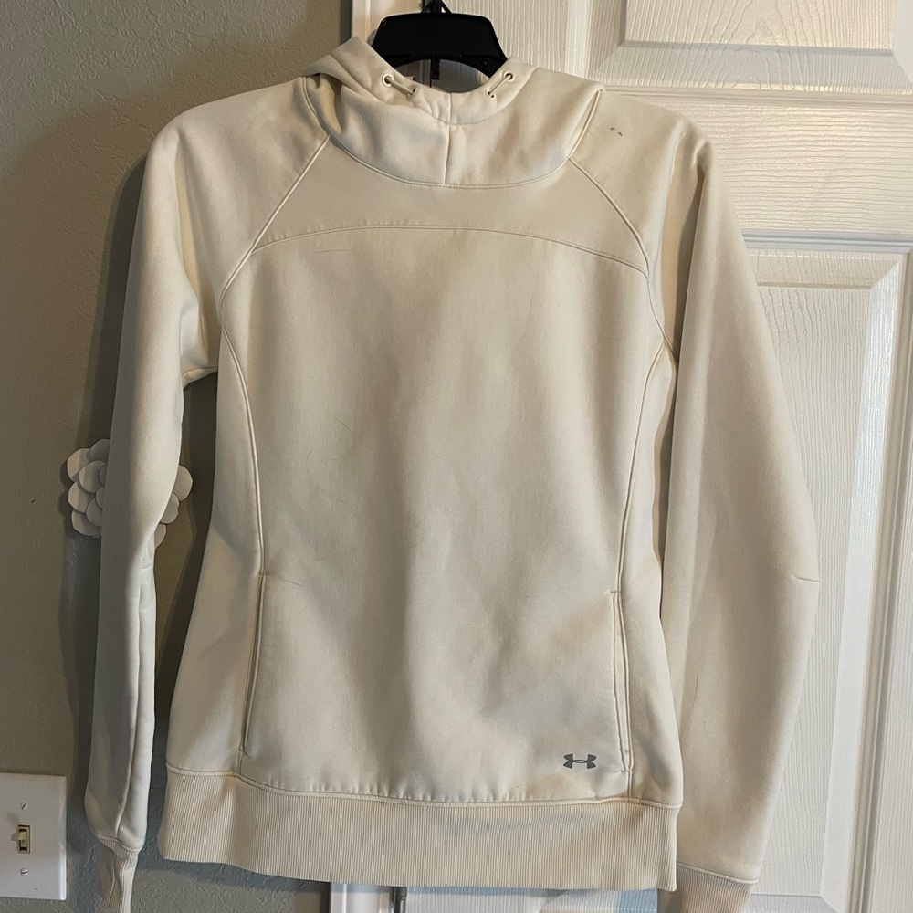Under Armour Women’s Crowl Neck Cream Colored Hoodie (Storm-water repellent)